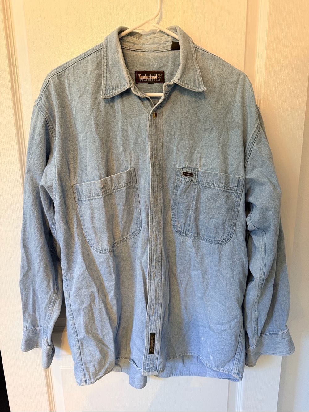 Vintage Timberland Weather Gear Light Blue Denim Button Up size M